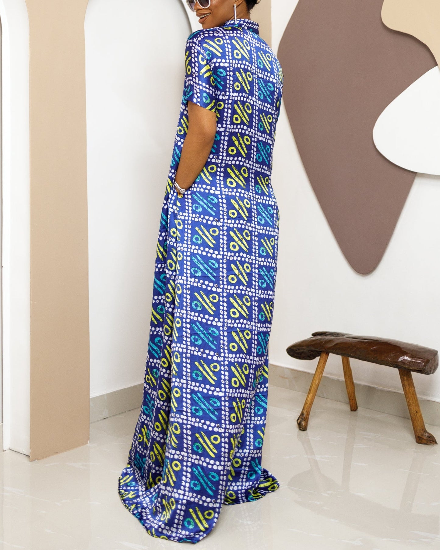 Women's Casual Print V Neck Maxi Dress Kaftan