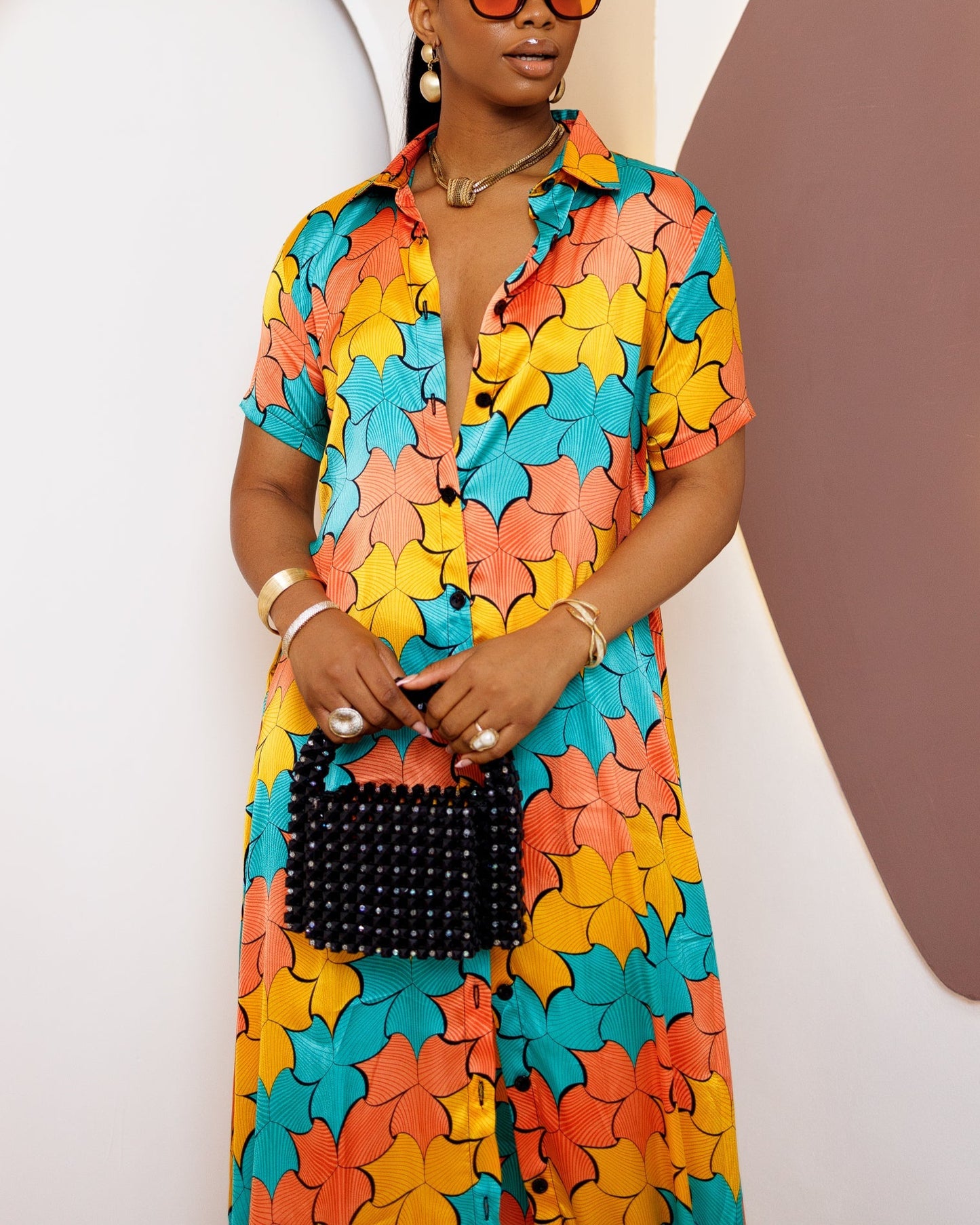 Women's Casual Print Short Sleeve Kaftan Maxi Dress