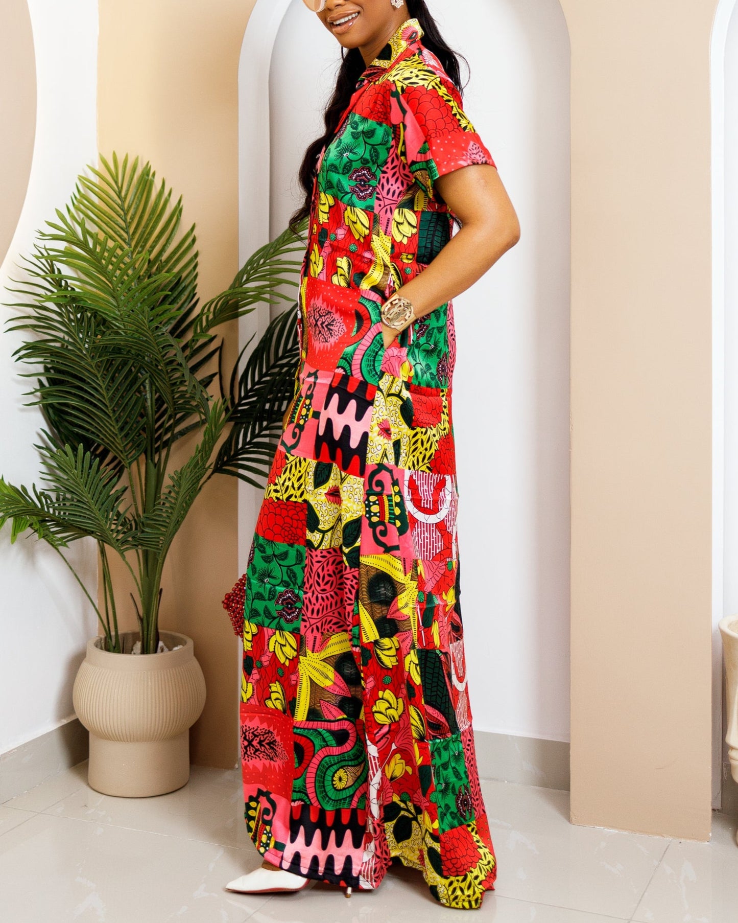 Women's Casual Print Loose Kaftan Maxi Dress