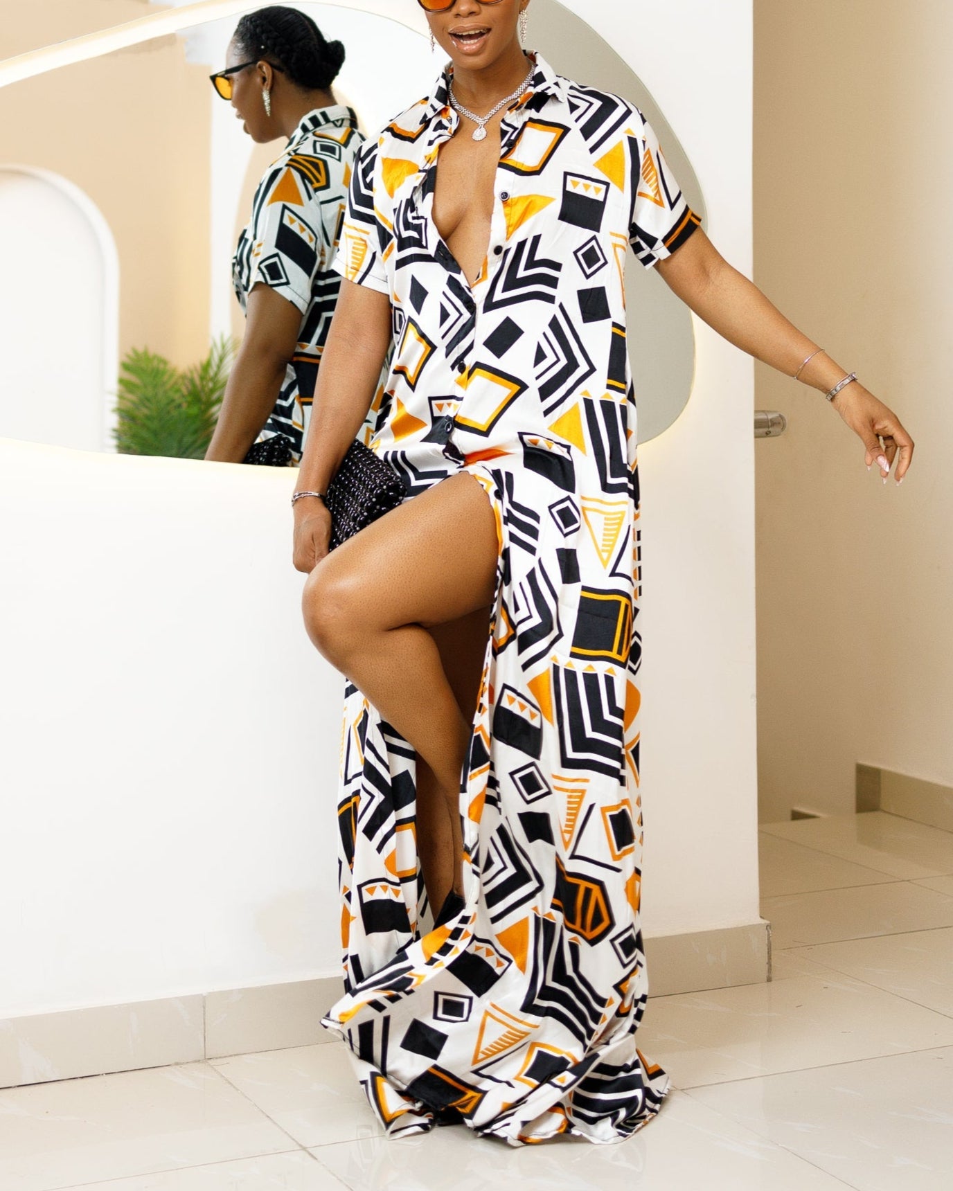Women's Summer Print Short Sleeve Kaftan Maxi Dress