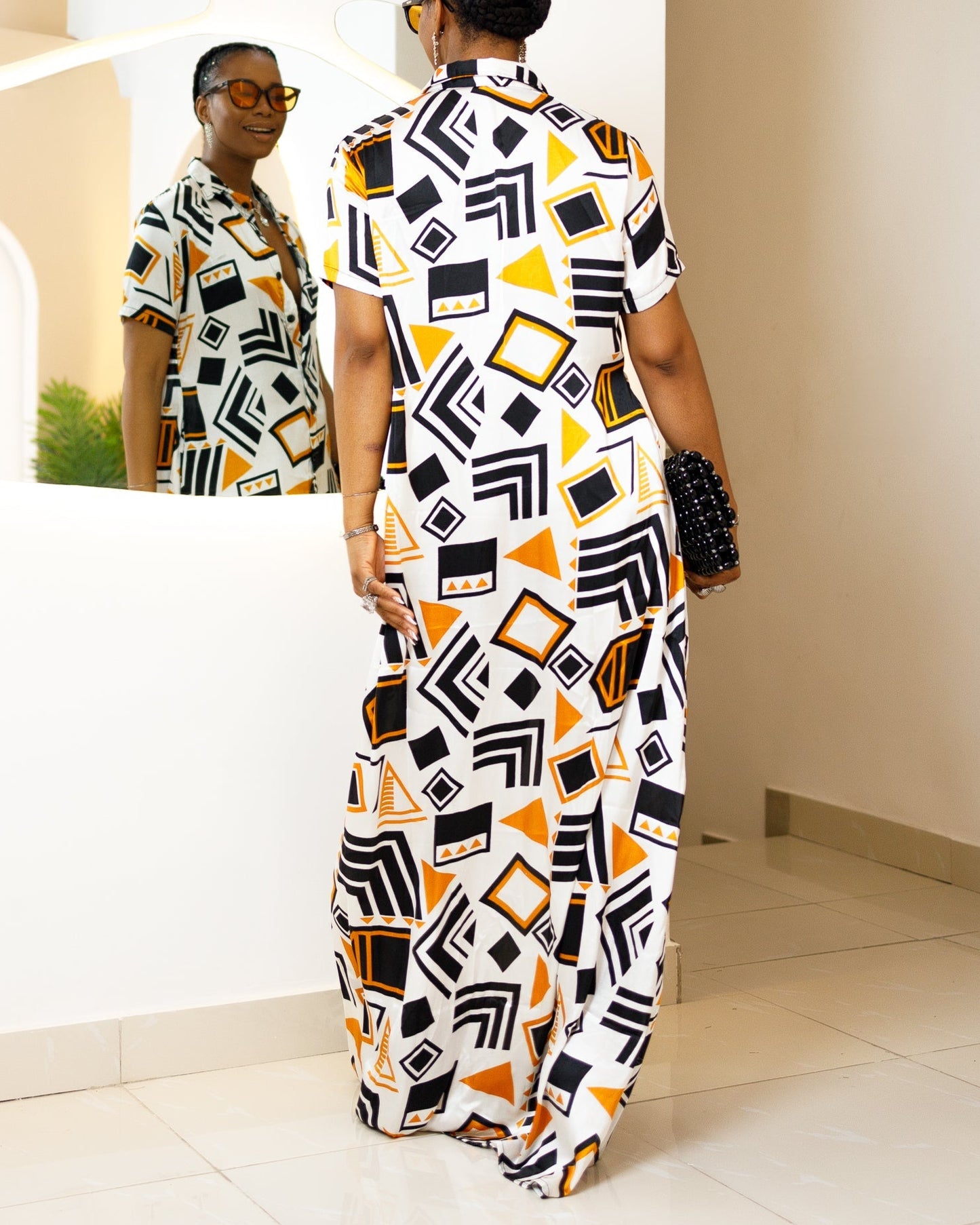 Women's Summer Print Short Sleeve Kaftan Maxi Dress