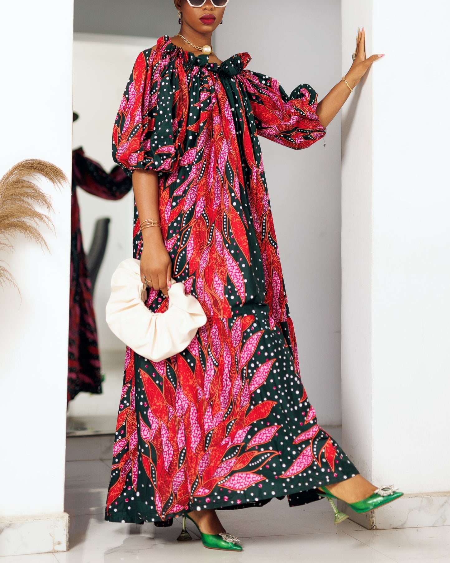 Women's Casual Print Off-Shoulder Maxi Dress