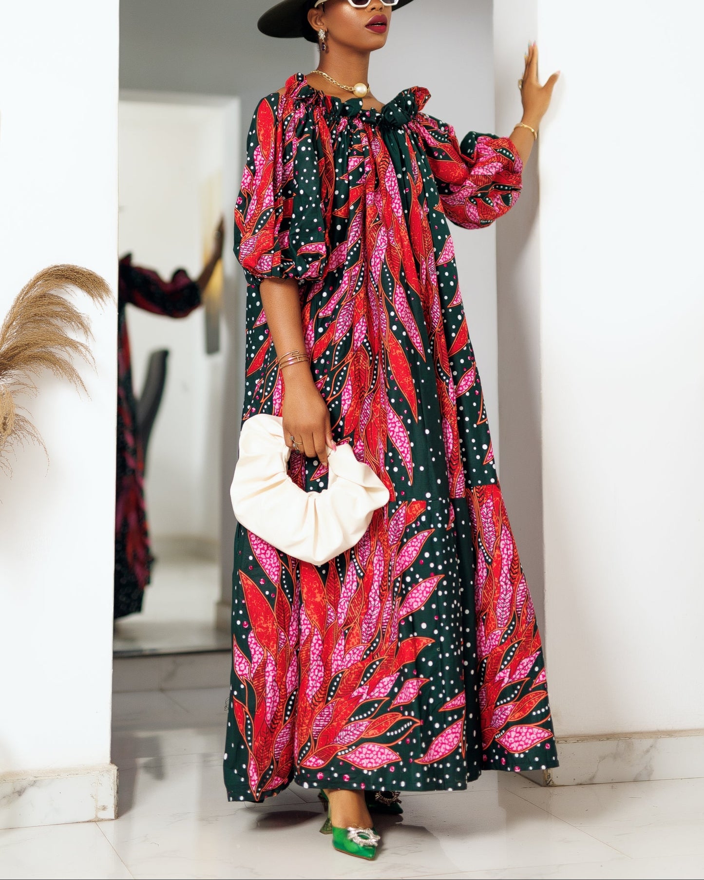 Women's Casual Print Off-Shoulder Maxi Dress