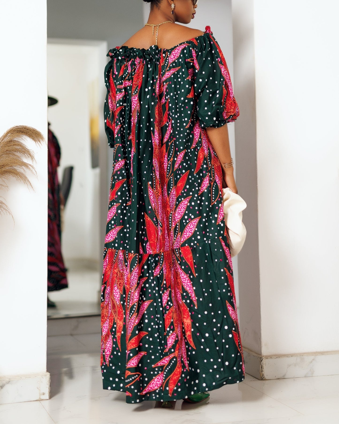 Women's Casual Print Off-Shoulder Maxi Dress