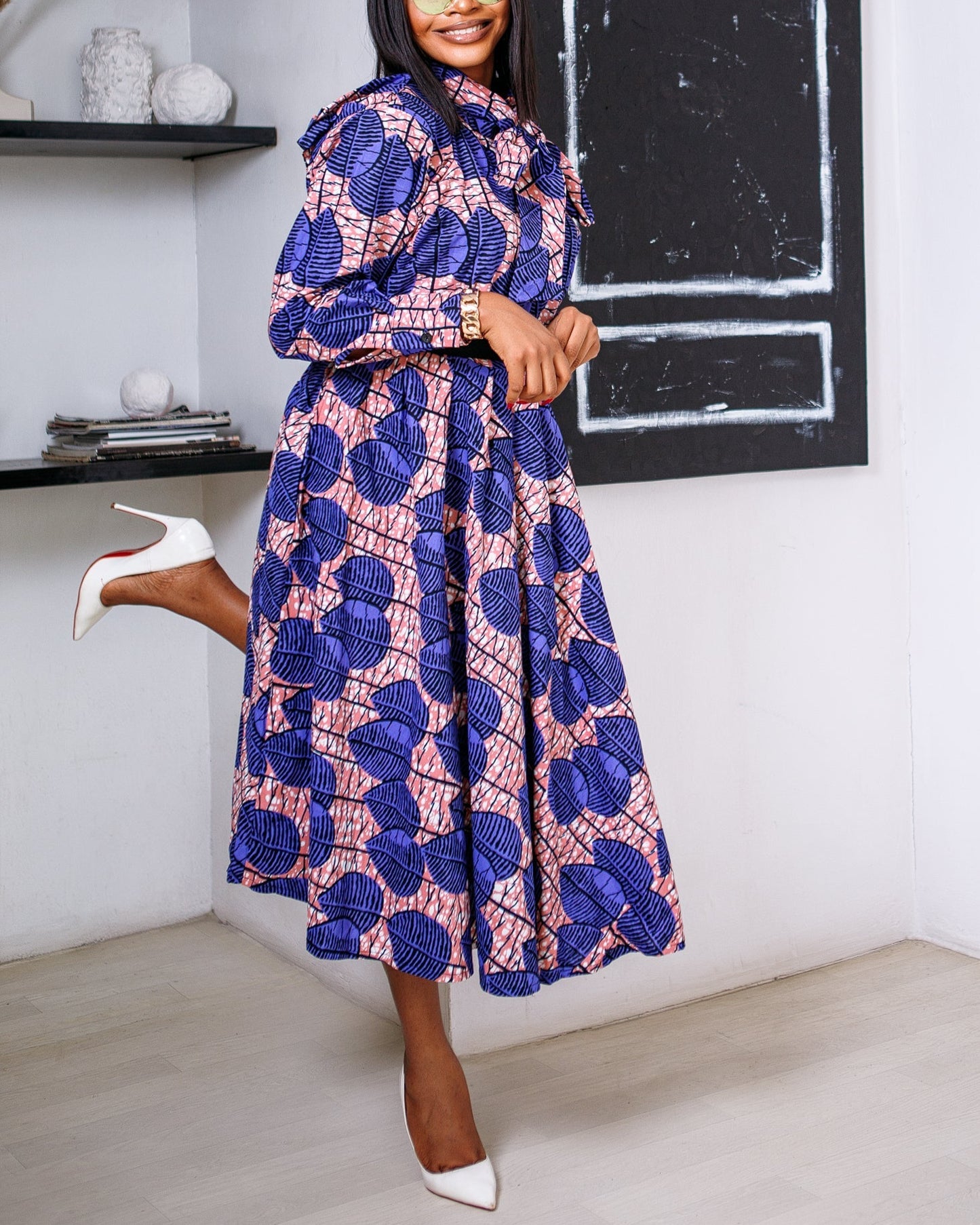 Women's Casual Print Long Sleeve Maxi Dress