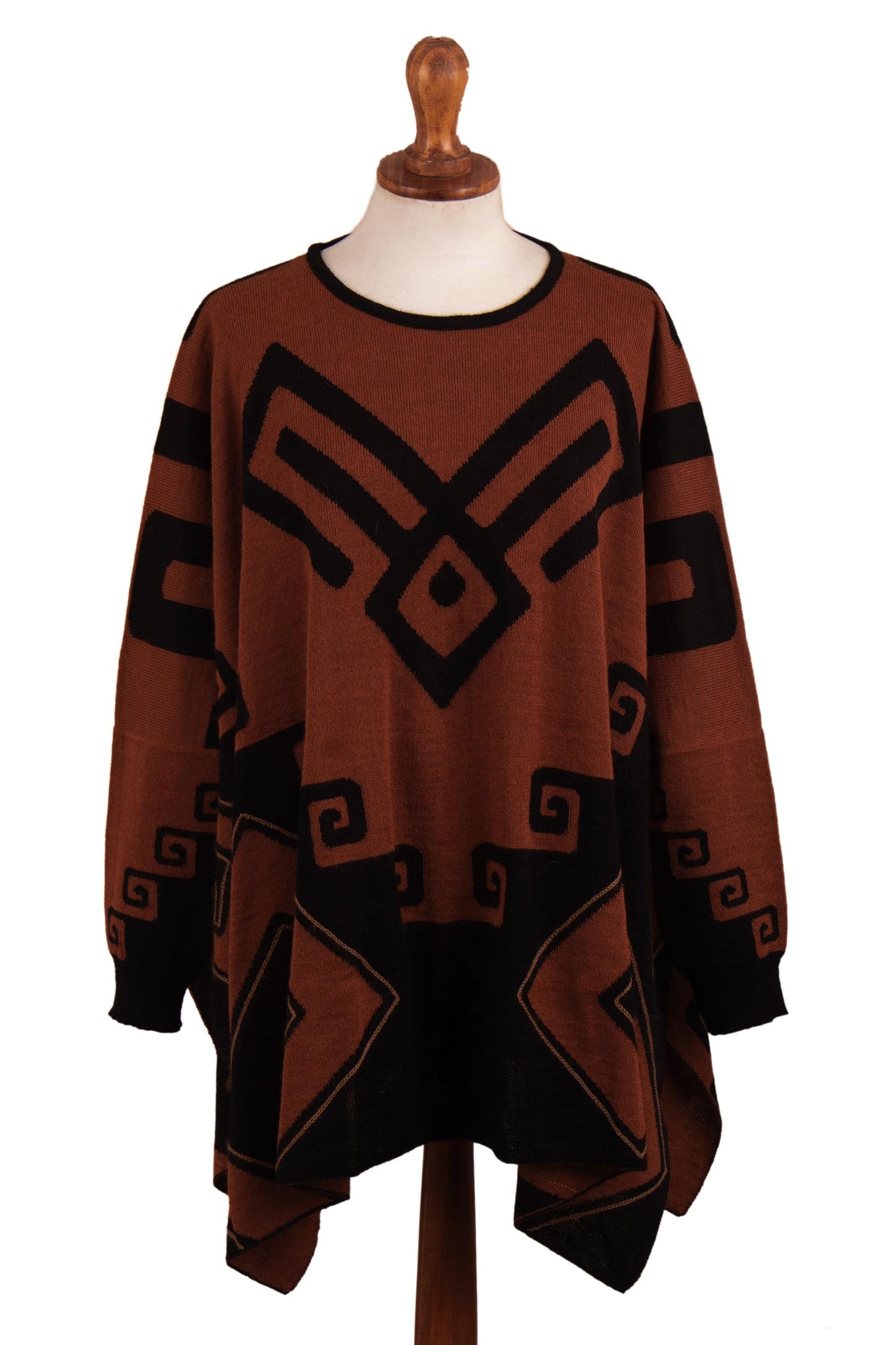 Inca Contrast Black and Russet Alpaca Blend Poncho