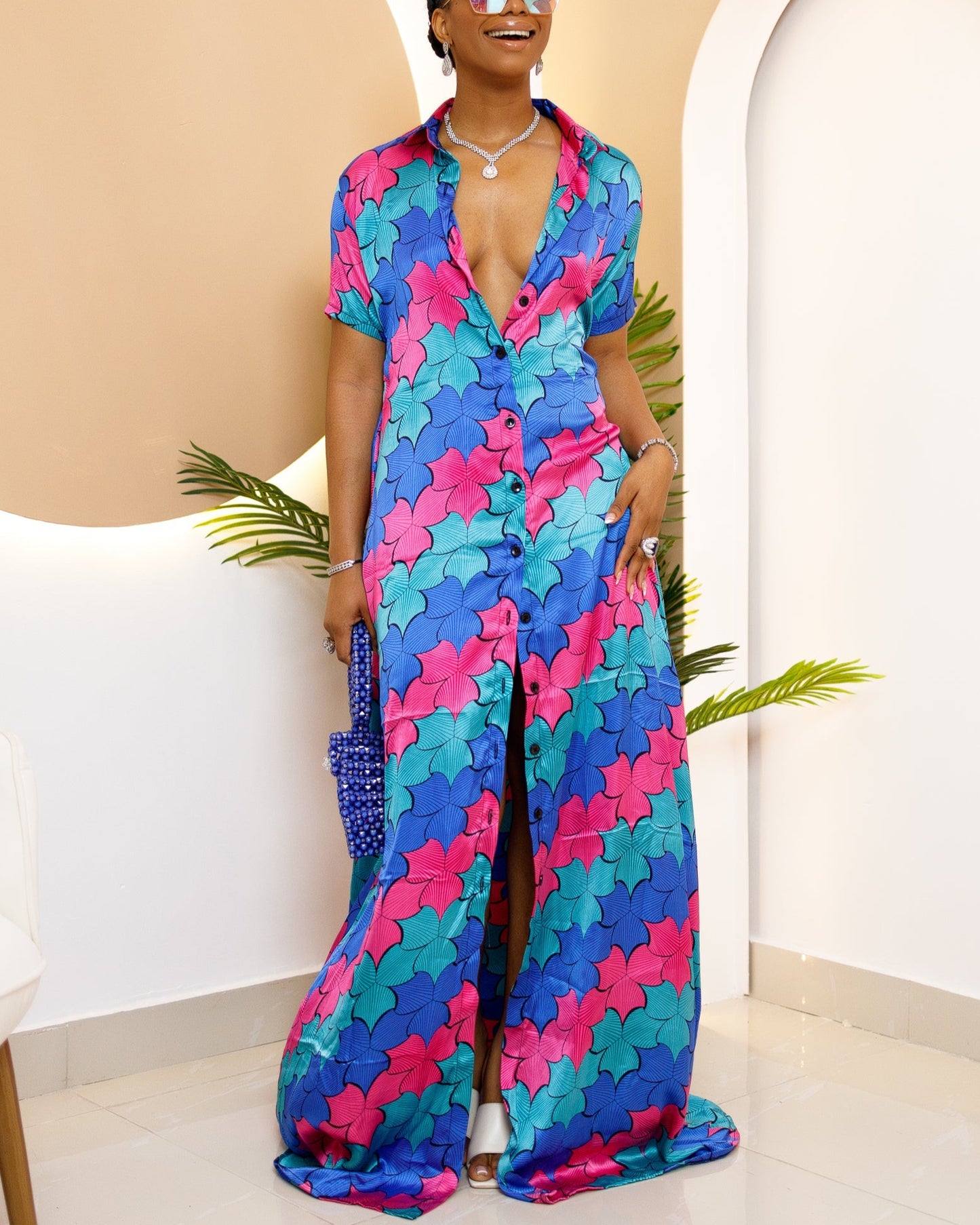 Women's Casual Print Kaftan Maxi Dress