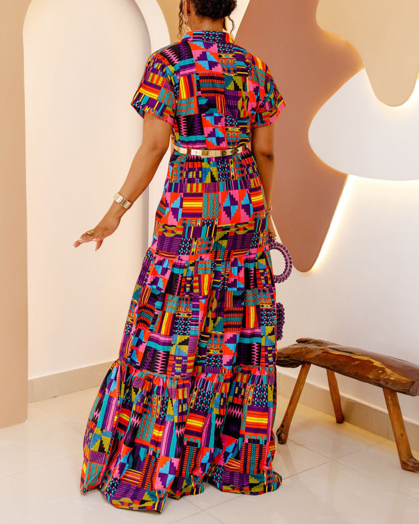 Women's Casual Print Button Kaftan Maxi Dress