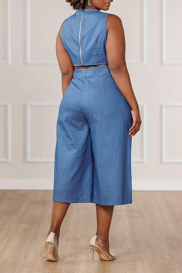 Stylish V-neck Cut-out Pockets Jumpsuit