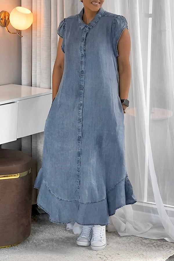 Casual Denim Button Up Shirt Dress