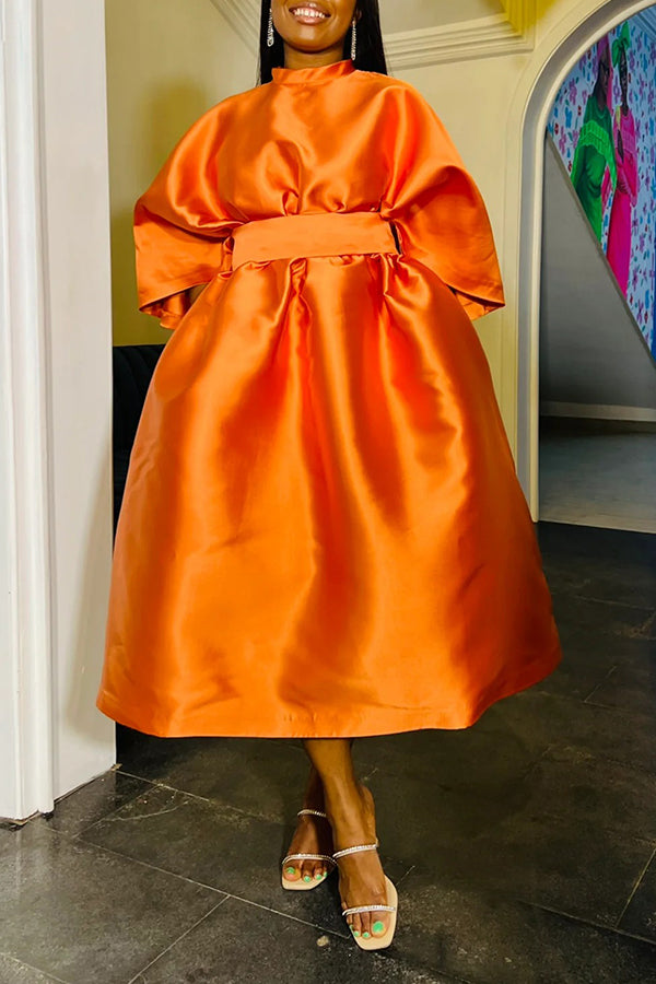 Elegant Belted A-line Midi Dress