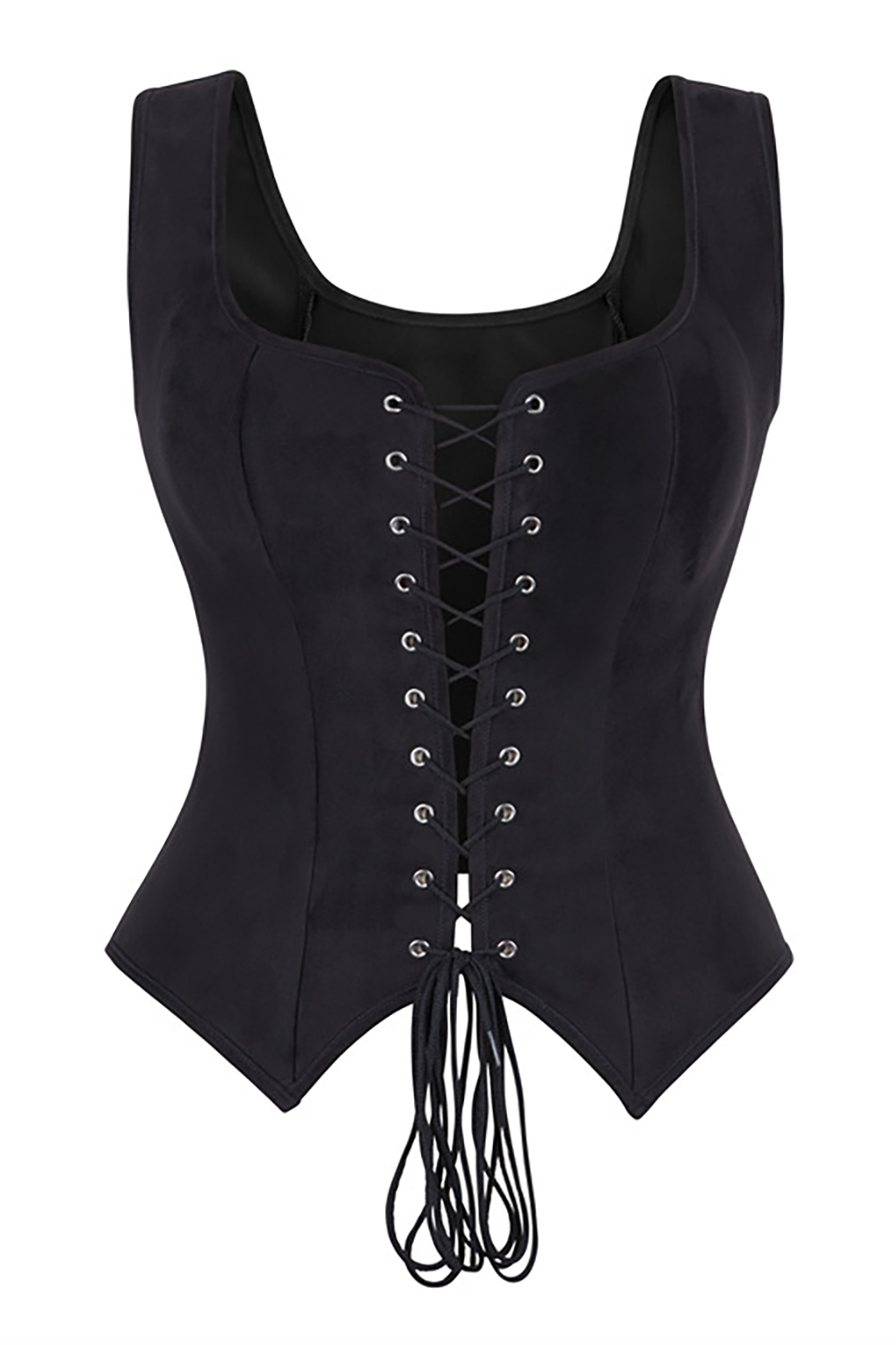 Front Lace Up Square Neck Sleeveless Corset-Brown