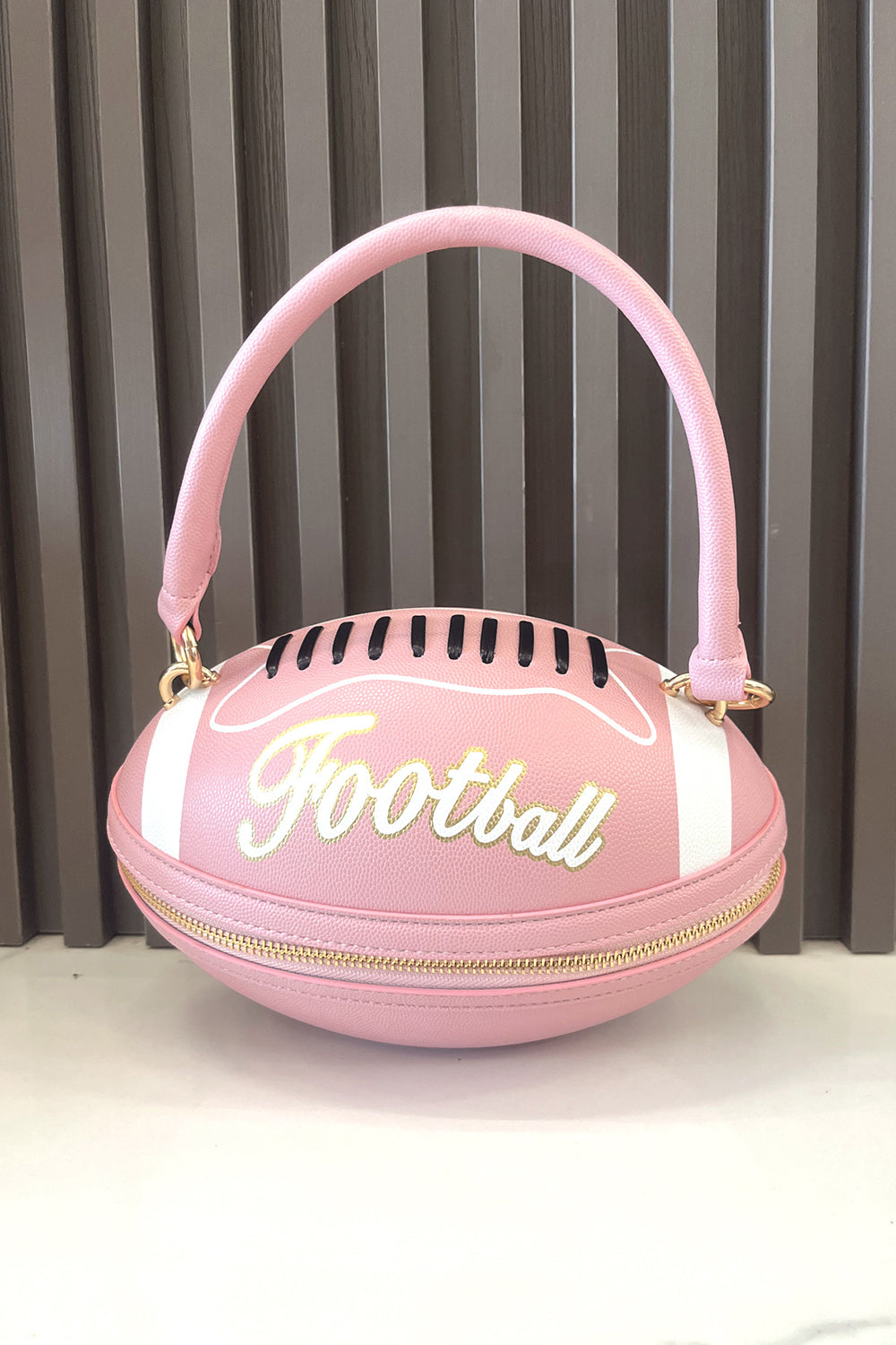 Letter Colorblock Print Zipper American Football Shaped Handbag