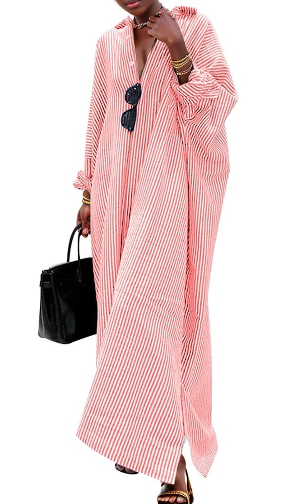 Pink Loose Casual Shirt Dress