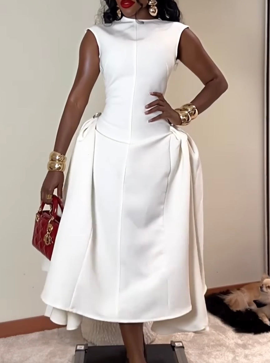 Fashion Solid Color Sleeveless Waist Elegant Dress Dress
