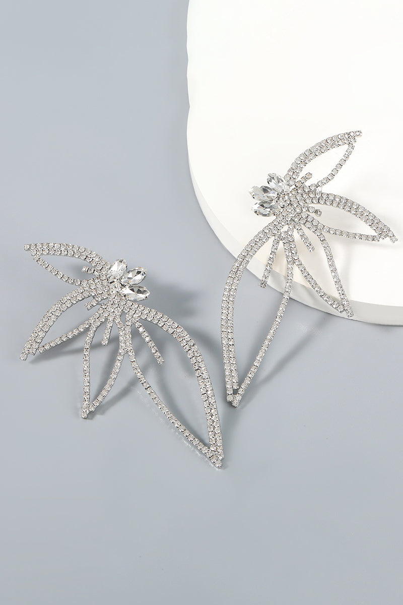 Rhinestone Leaf Alloy Glass Drill Dangle Earrings