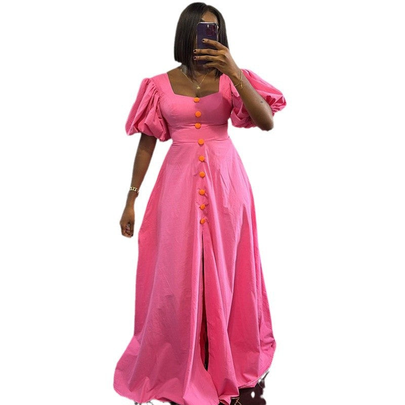 Dress Graceful Puff Sleeve High Waist Big Swing Elegant Dress Women's Clothing