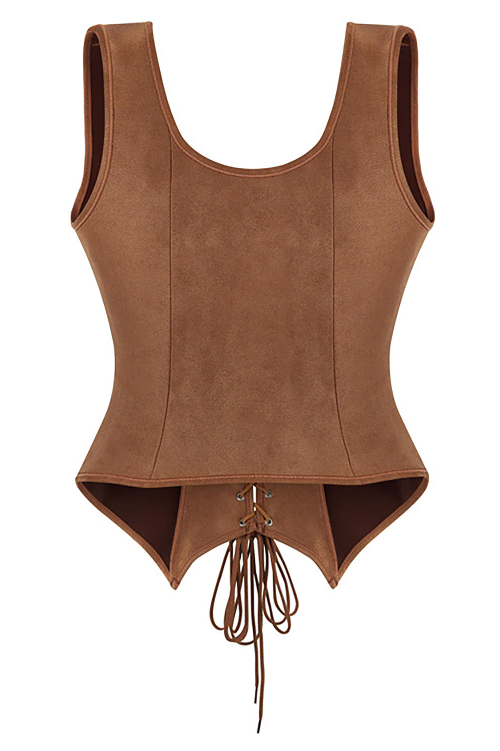 Front Lace Up Square Neck Sleeveless Corset-Brown