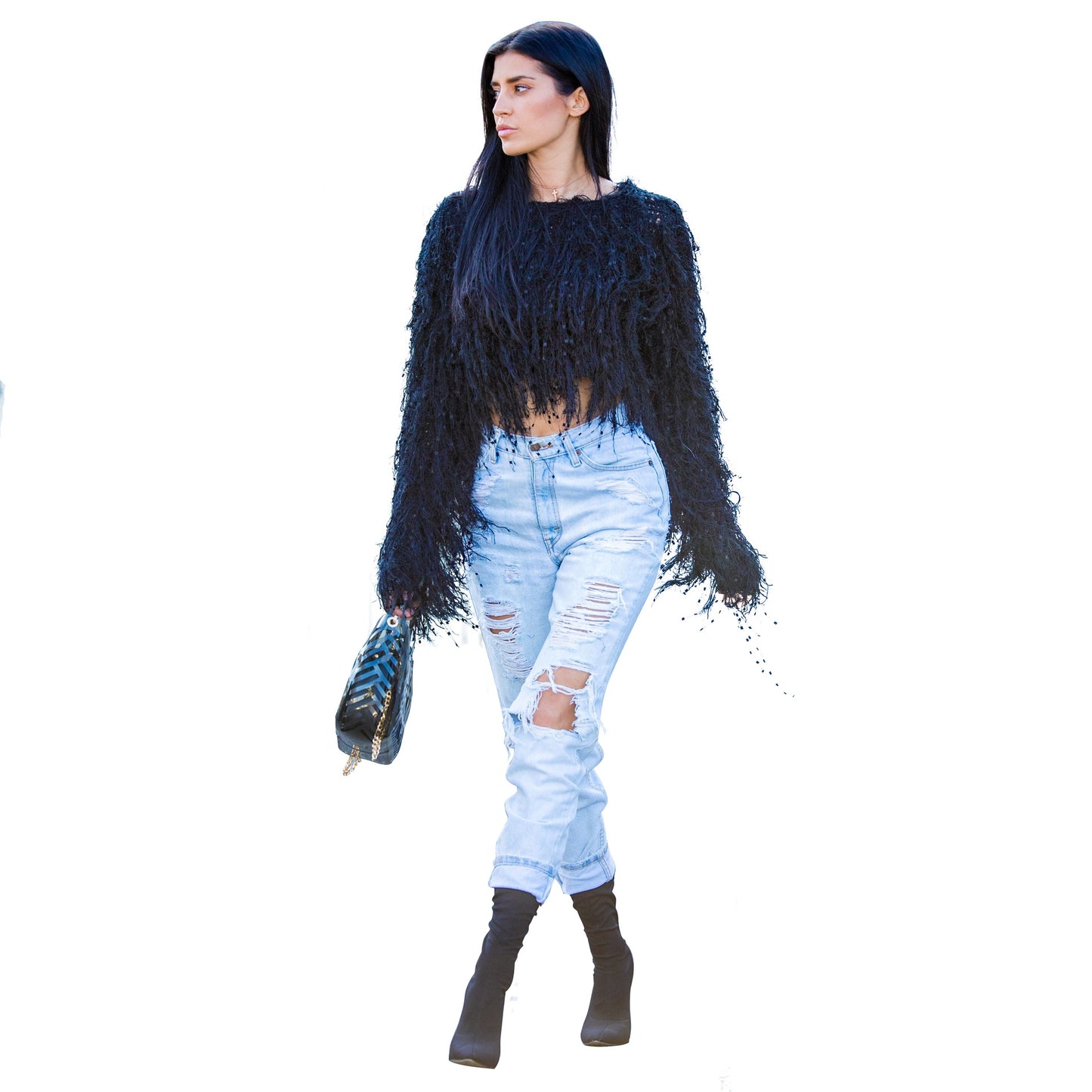 Women's sweater coat handmade tassel knitted pullover sweater