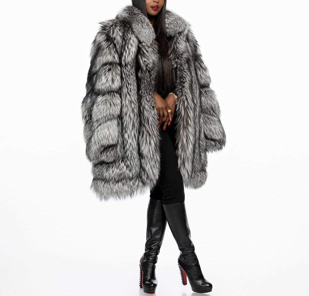 Women's mid-length eco-friendly fur coat