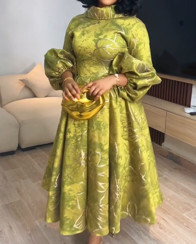 Women's Fashion Elegant Three-quarter Sleeve Midi Dress