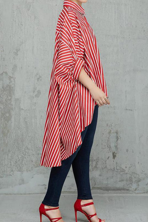 New Season Striped High Low Shirt