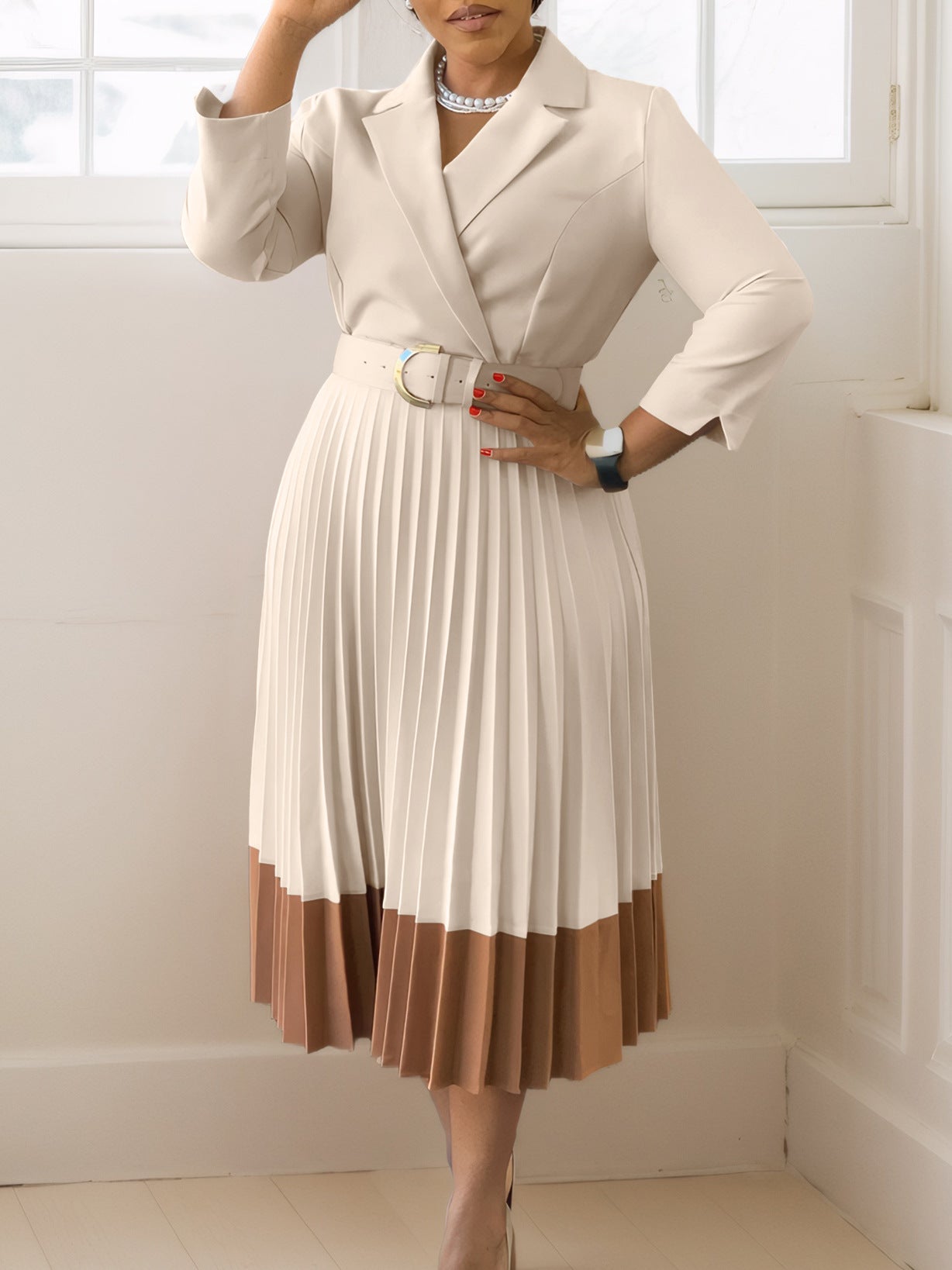 Fashion Women's Wear Suit Collar Fashion Ol Elegant Pleated Dress