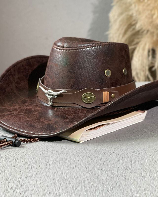 Western Retro Cow Head Leather Hat