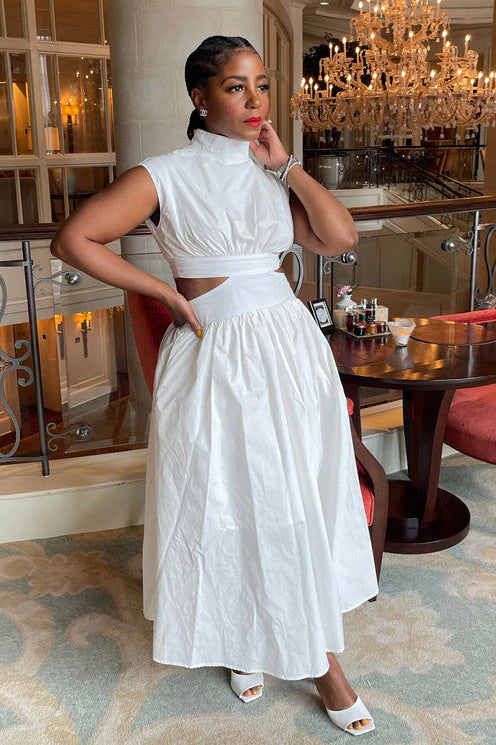 Mock Neck Sleeveless Cutout Maxi Dresses