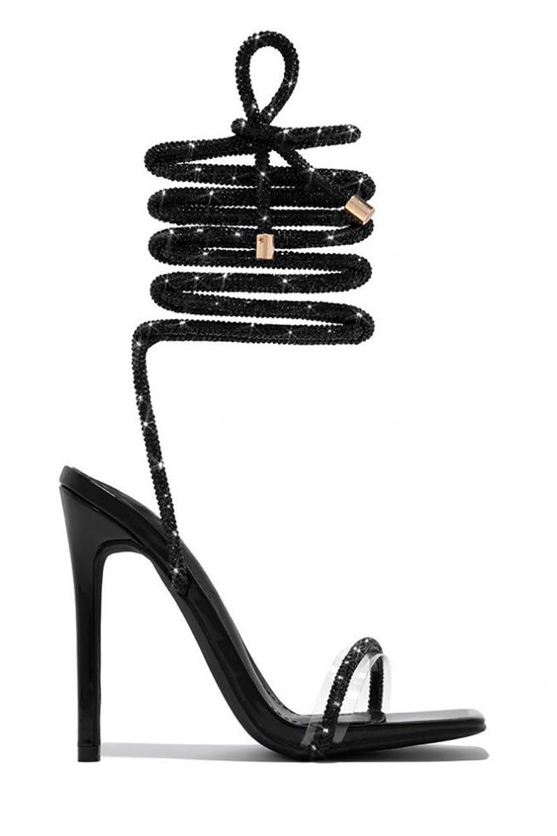 Rhinestone Strappy Square Toe Party Stiletto High Heel Sandals