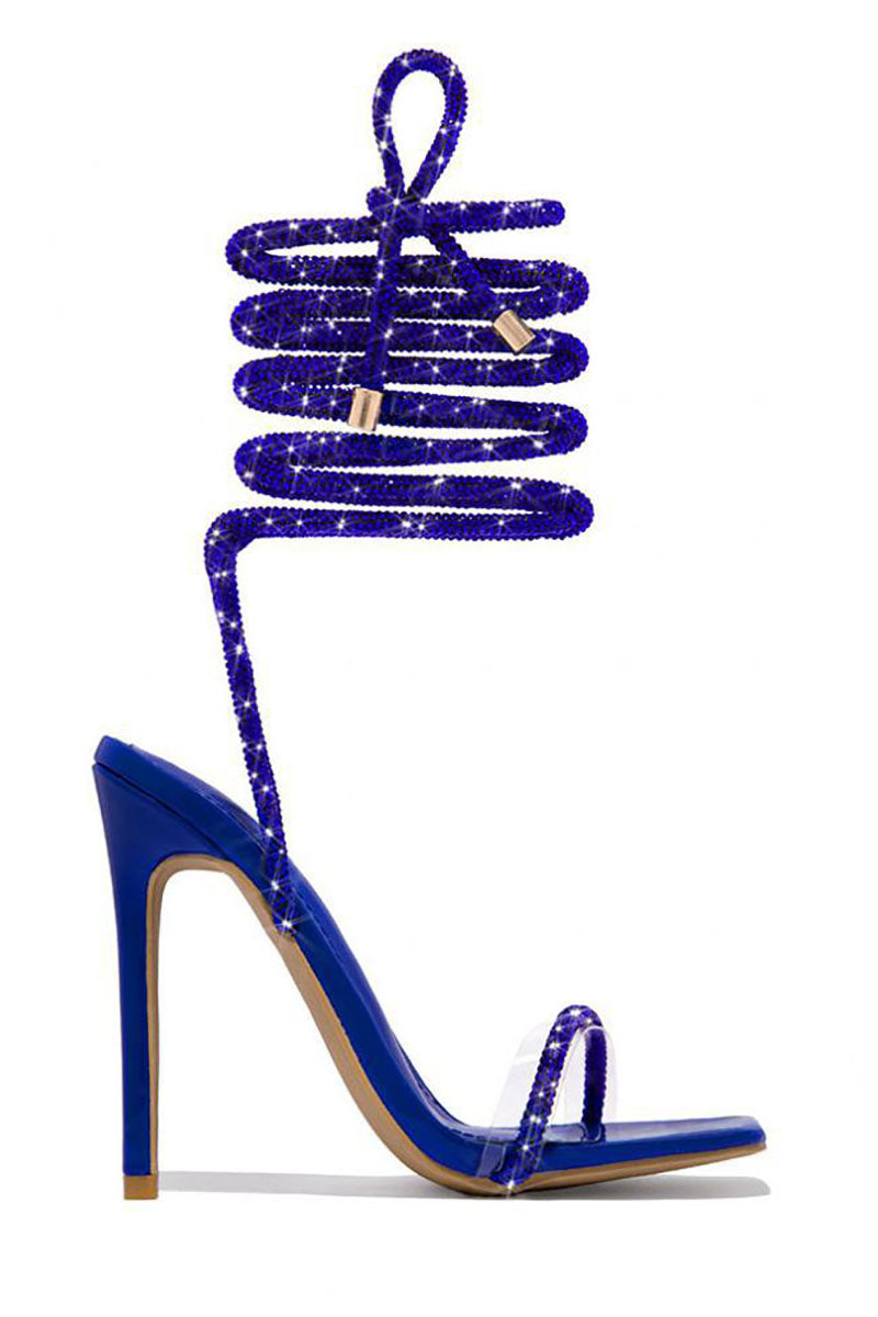 Rhinestone Strappy Square Toe Party Stiletto High Heel Sandals