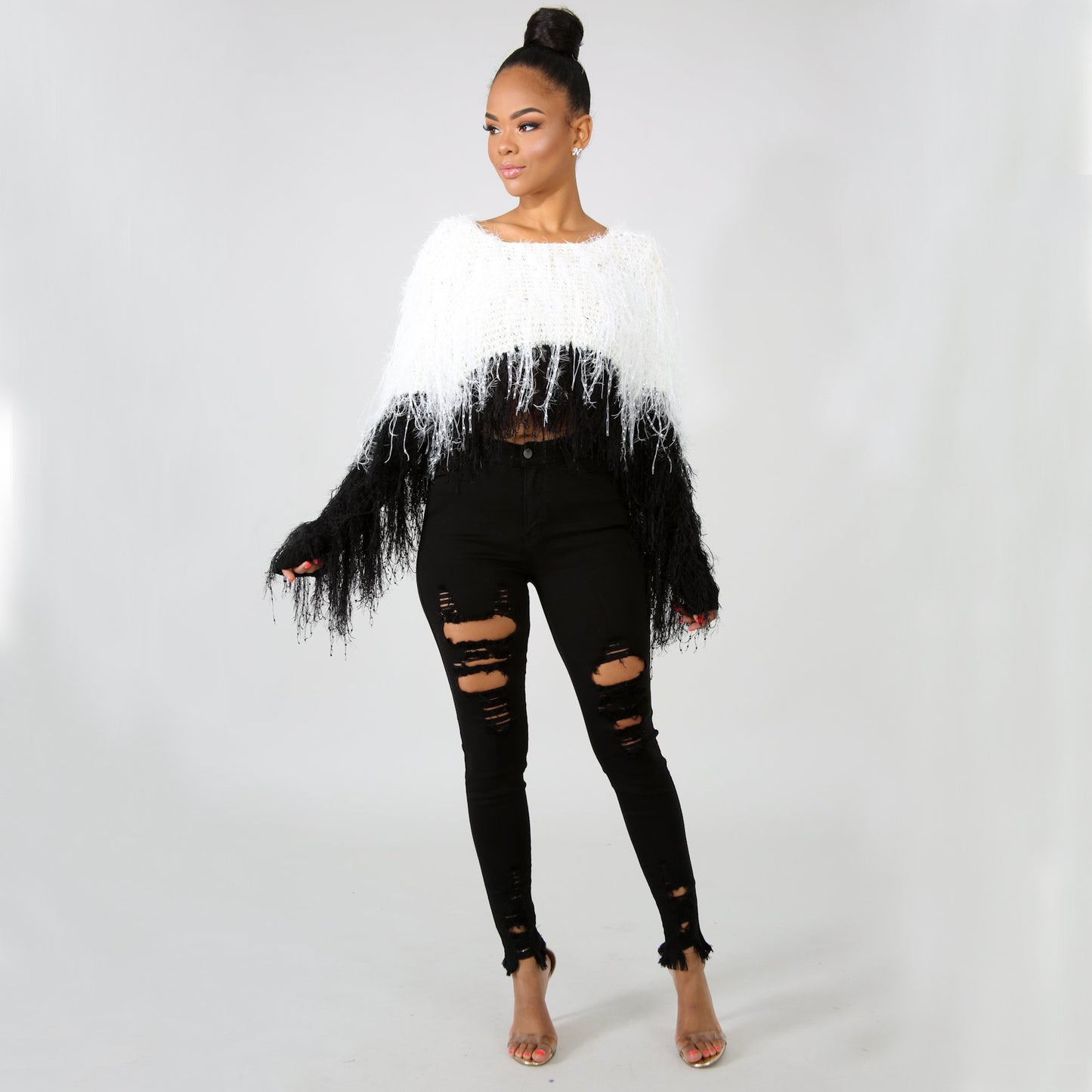 Women's sweater coat handmade tassel knitted pullover sweater
