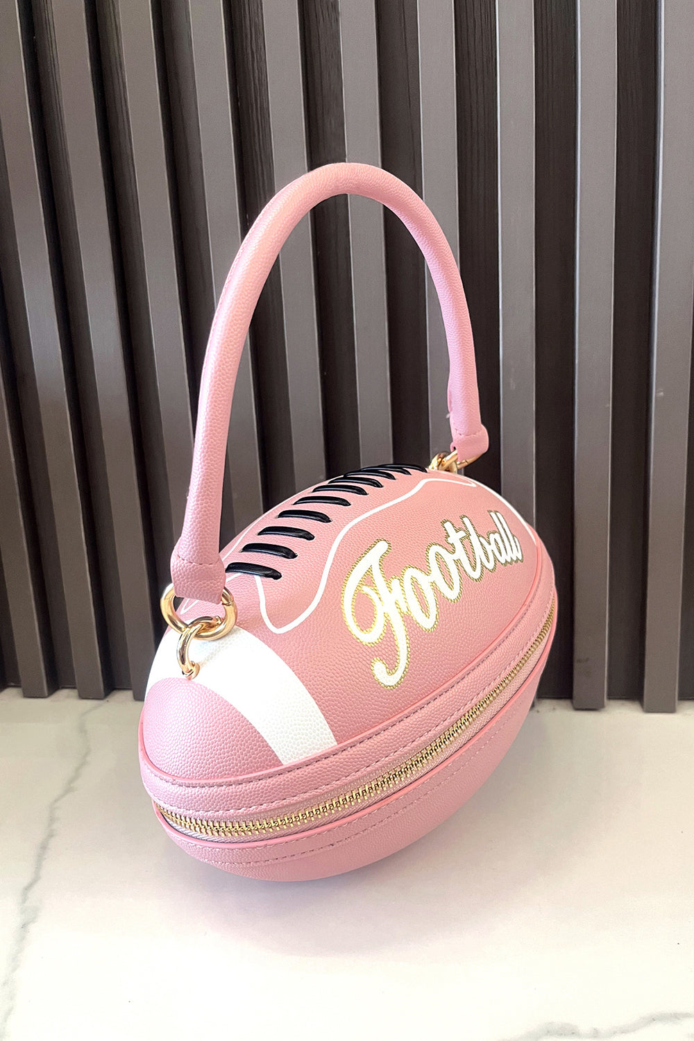 Letter Colorblock Print Zipper American Football Shaped Handbag
