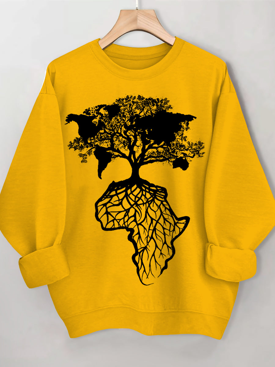 Women's Africa Is The Root Of The World Art Print Cotton Long Sleeve T-Shirt Thin Sweatshirt