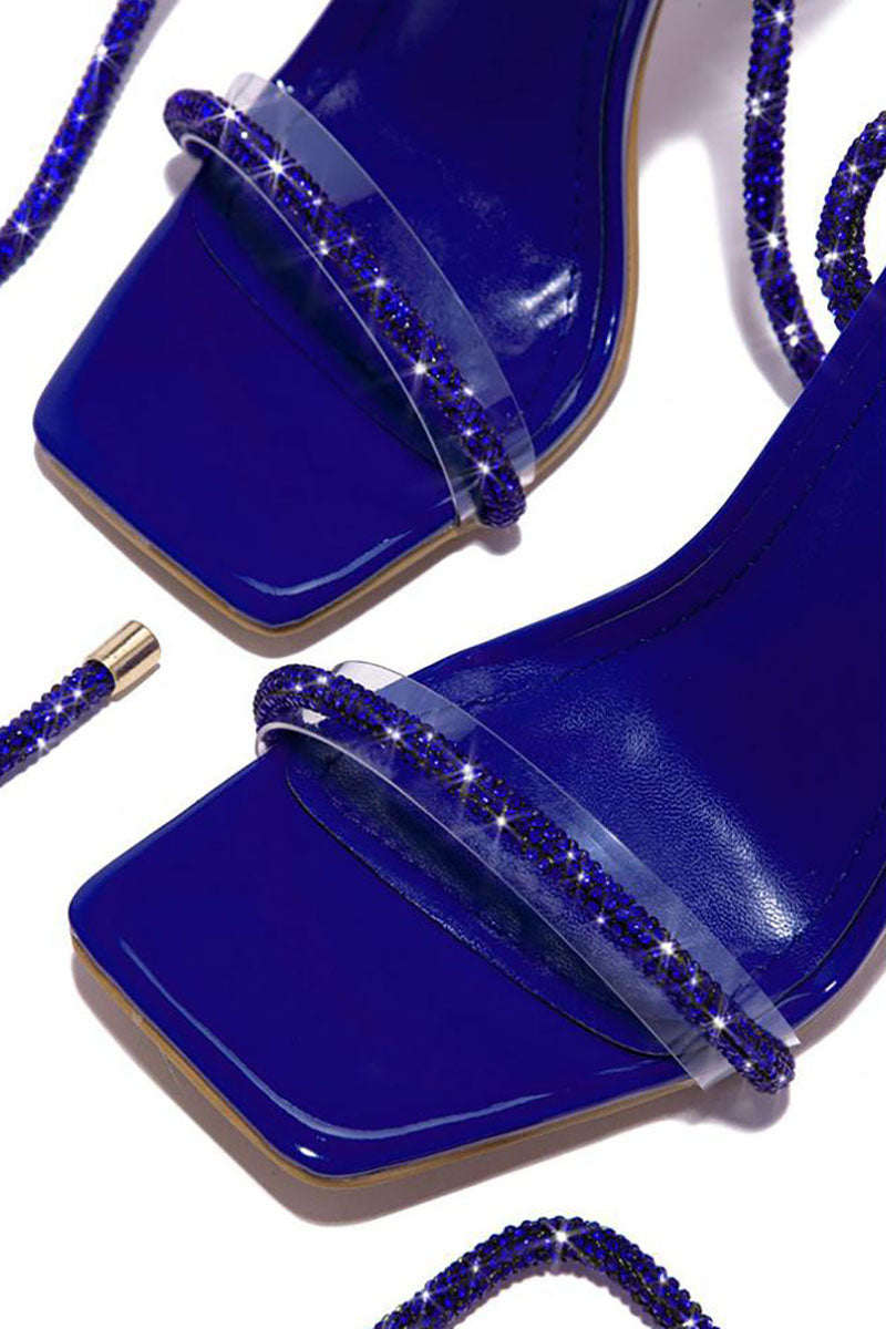 Rhinestone Strappy Square Toe Party Stiletto High Heel Sandals