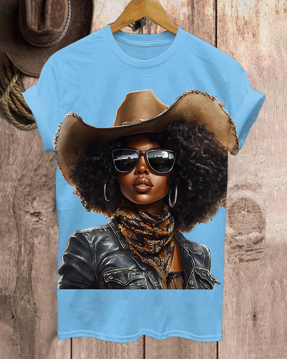 Afro Black Cow Girl Neck Short Sleeve Tshirt
