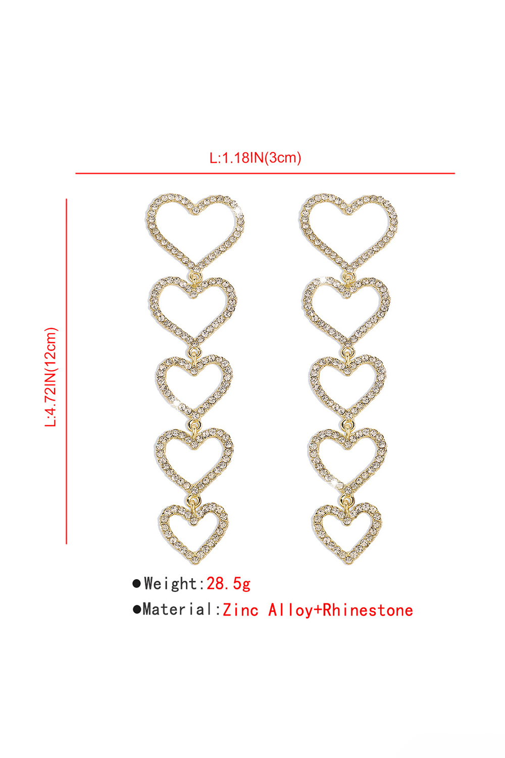 Hearts Pendants Rhinestone Decor Fashionable Dangle Earrings