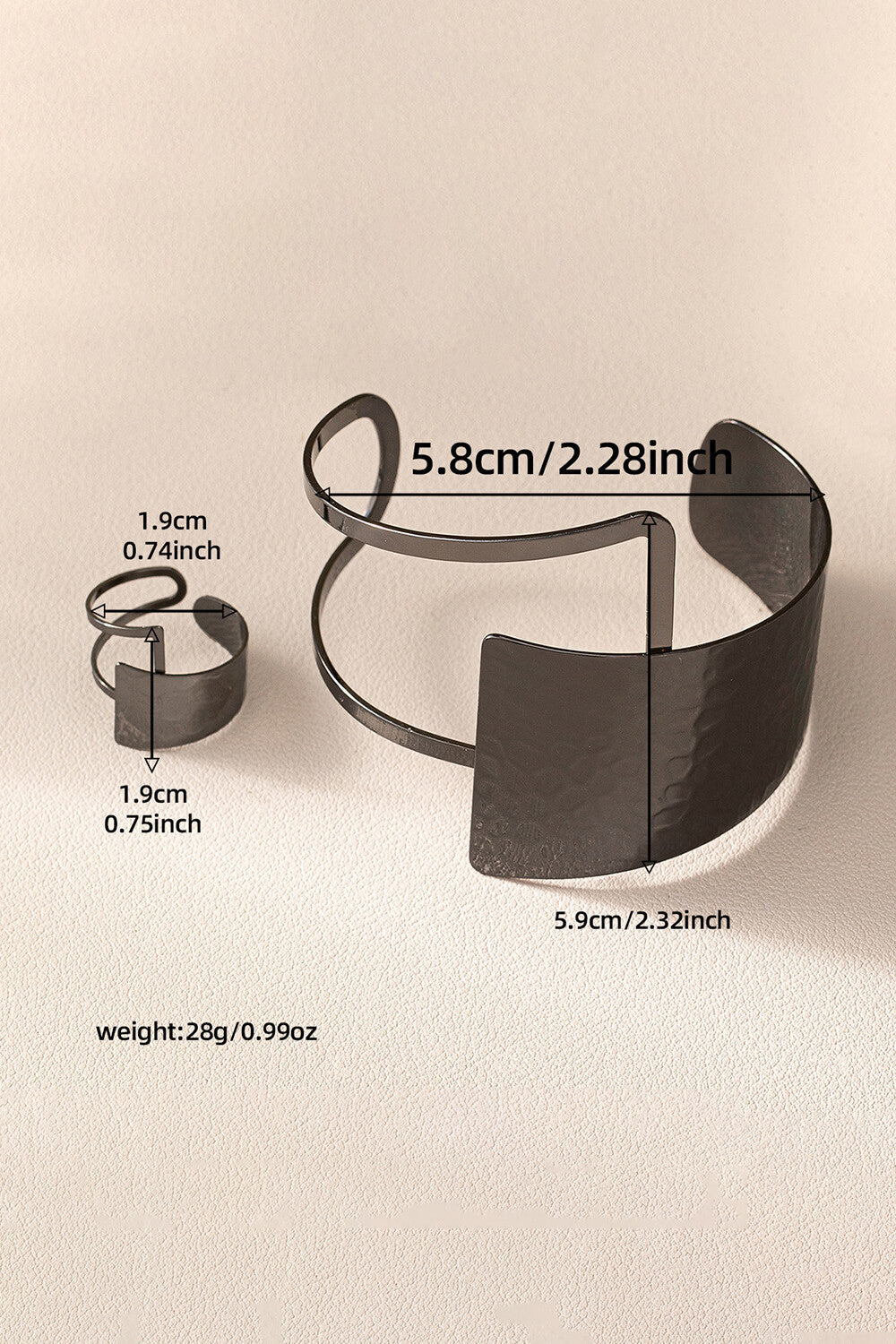 Metallic Sheen Irregular Shaped Open Cuff Bracelet Rings 2pcs Set