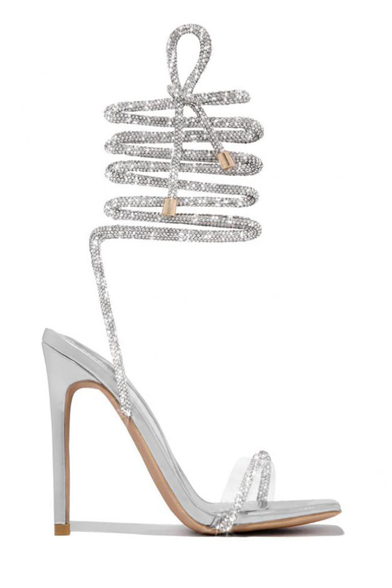 Rhinestone Strappy Square Toe Party Stiletto High Heel Sandals