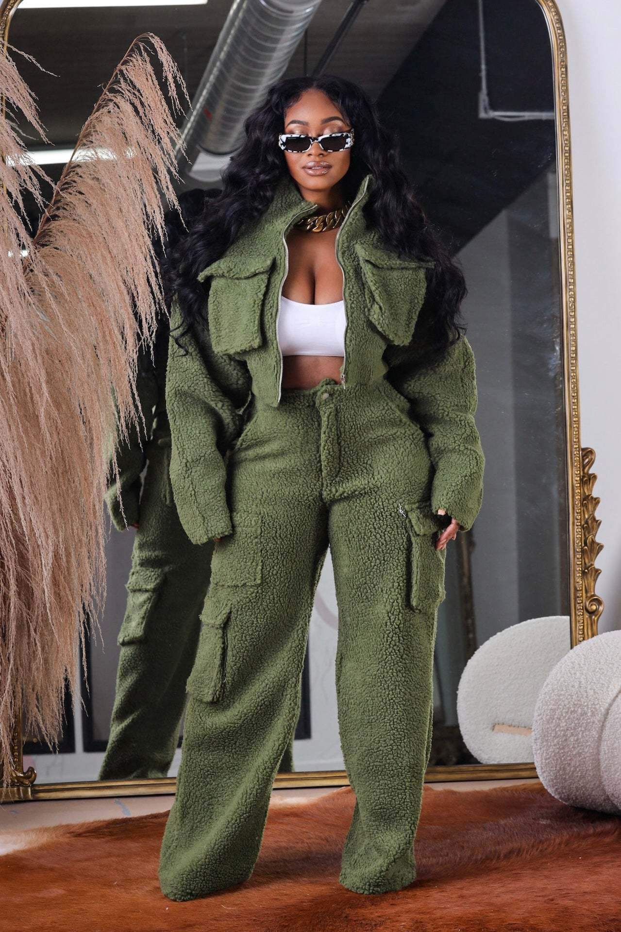 Autumn and winter wool polar fleece three-dimensional zipper suit