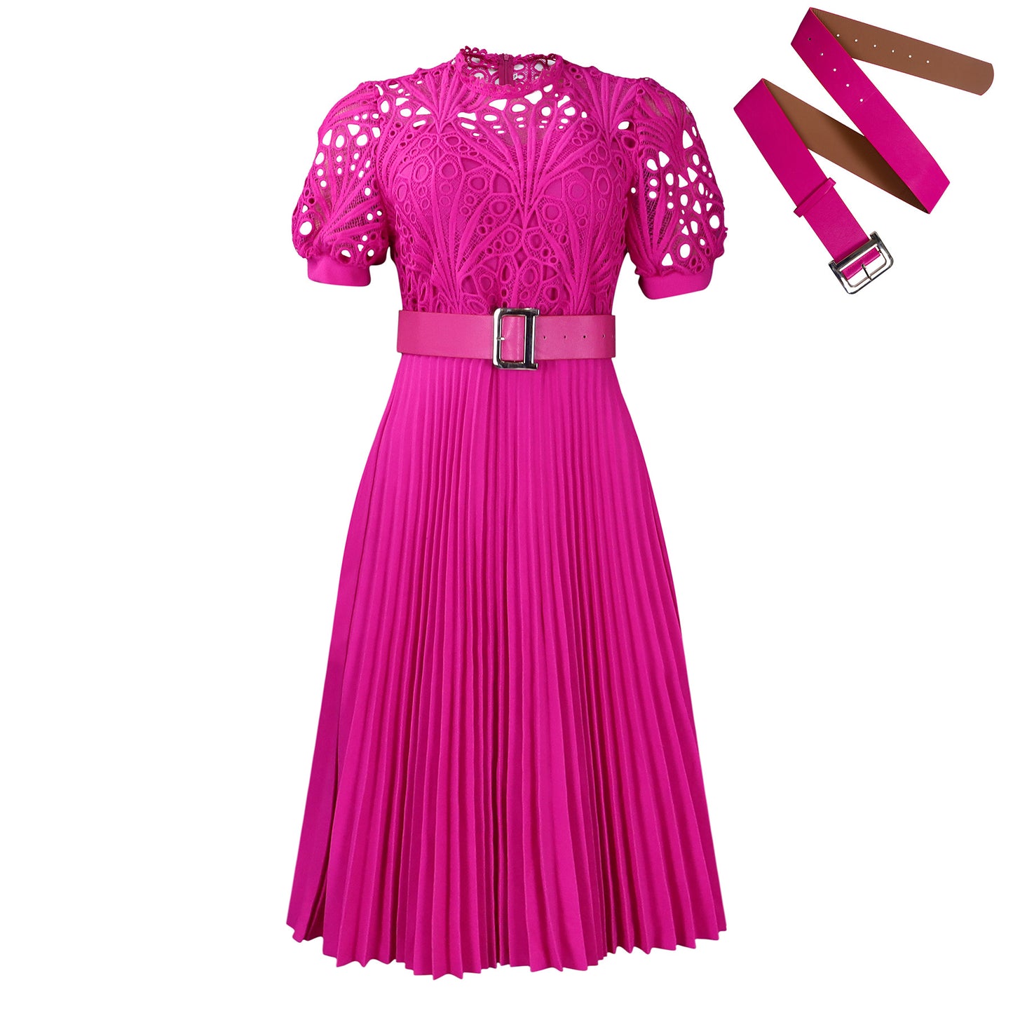 Women's Short-Sleeved Lace Stitching Pleated Dress Cross-Border Dress