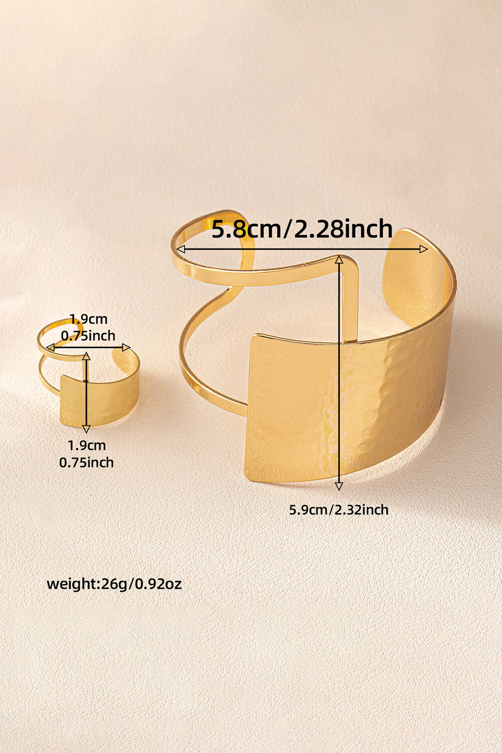 Metallic Sheen Irregular Shaped Open Cuff Bracelet Rings 2pcs Set