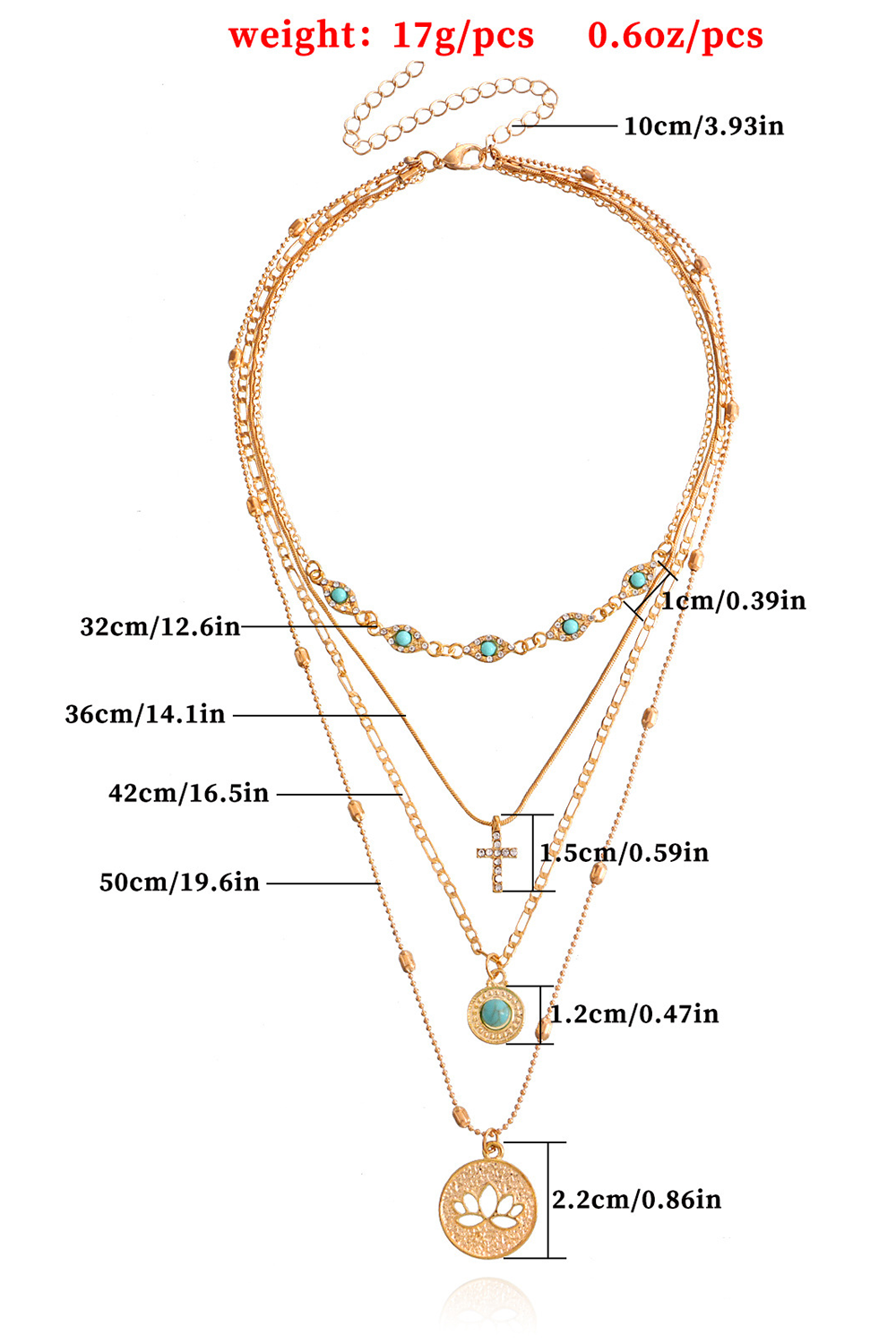 Cutout Flower Cross Mixed Pendants Fashionable Four-Layered Necklace