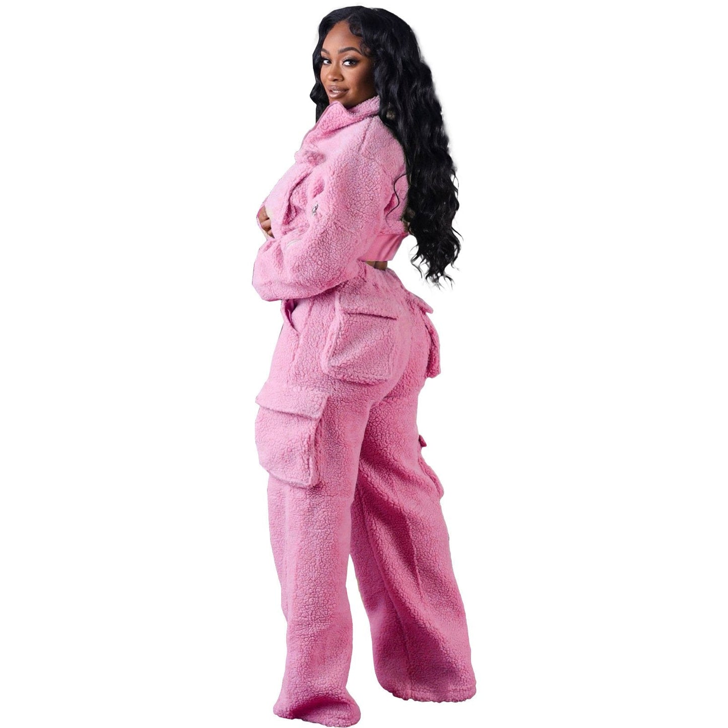 Autumn and winter wool polar fleece three-dimensional zipper suit