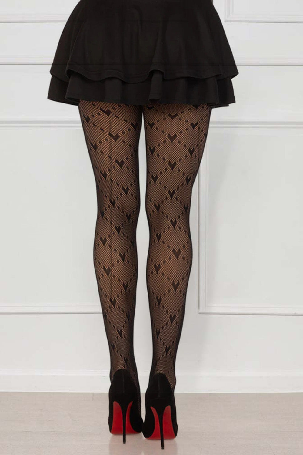 Hearts Pattern Versatile Fishnet Pantyhose-Black