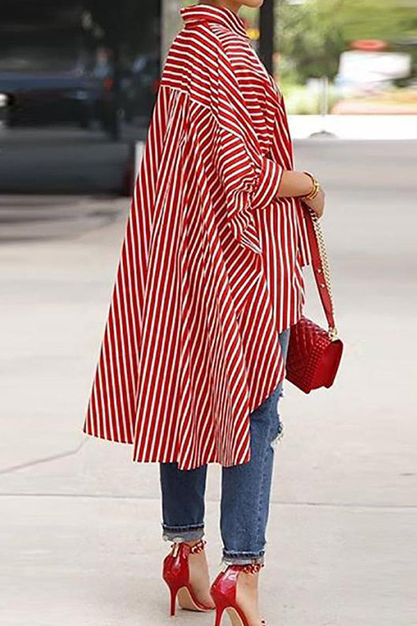 New Season Striped High Low Shirt