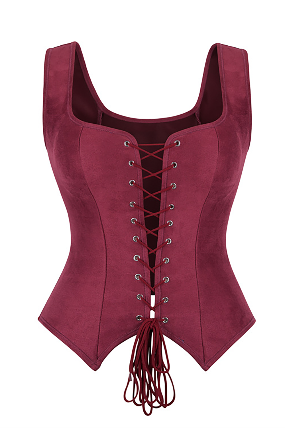 Front Lace Up Square Neck Sleeveless Corset-Brown