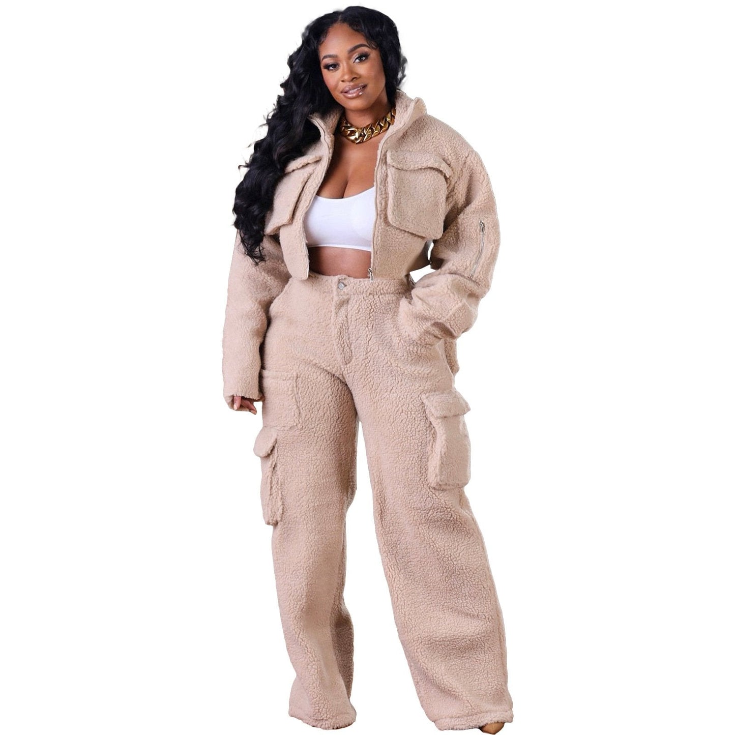 Autumn and winter wool polar fleece three-dimensional zipper suit