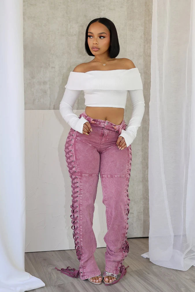 Side Lace Up Denim Jeans