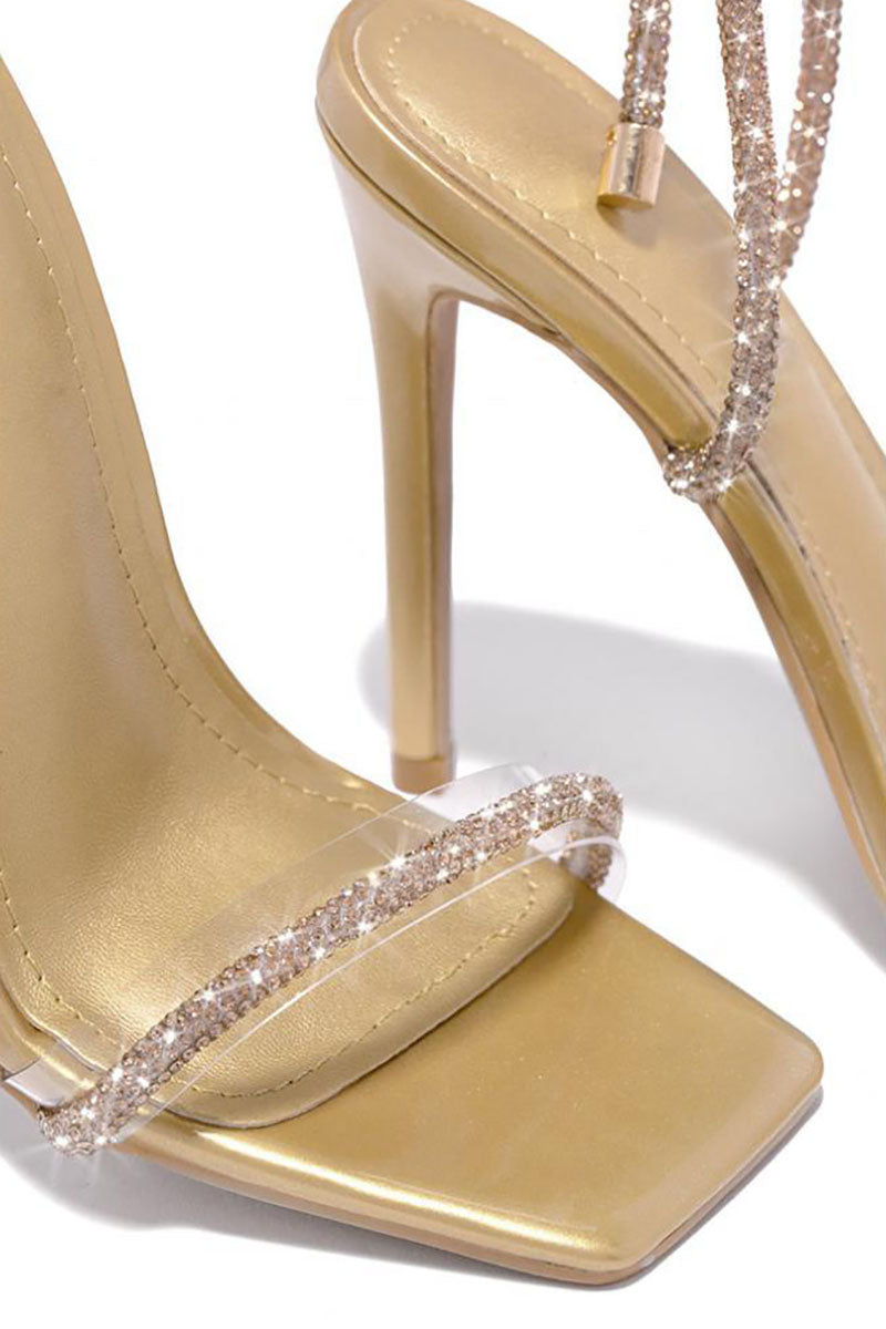 Rhinestone Strappy Square Toe Party Stiletto High Heel Sandals